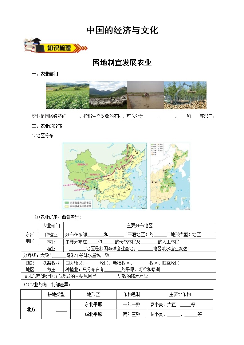 中考地理一轮复习学案专题19+中国的农业和工业 (含答案)01