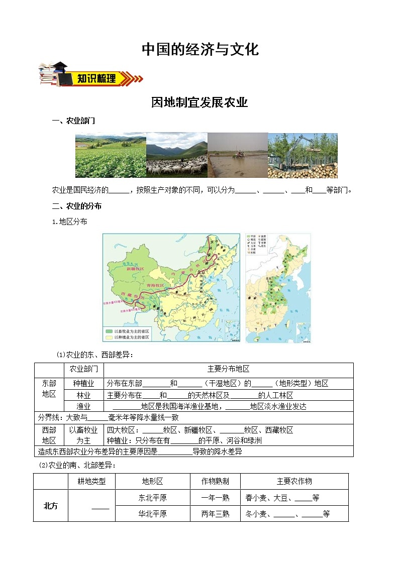 中考地理一轮复习学案专题19+中国的农业和工业 (含答案)第1页
