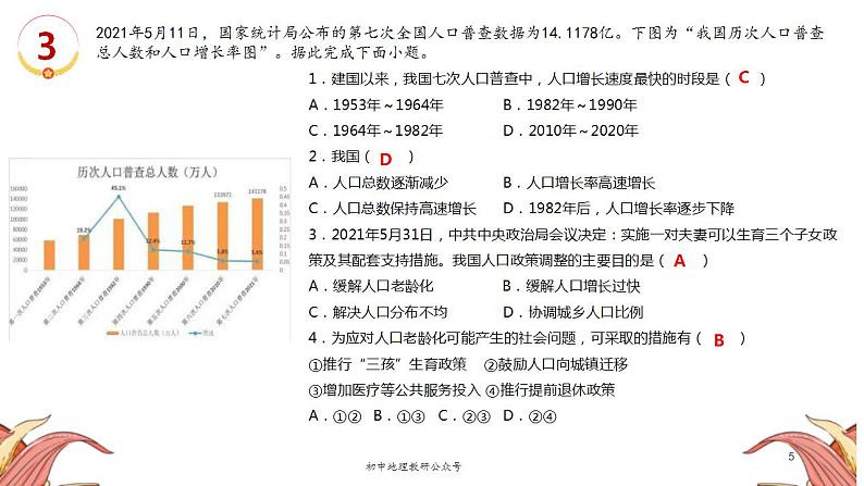 中考地理三轮冲刺热点复习课件热点04 第七次人口普查 (含答案)第5页