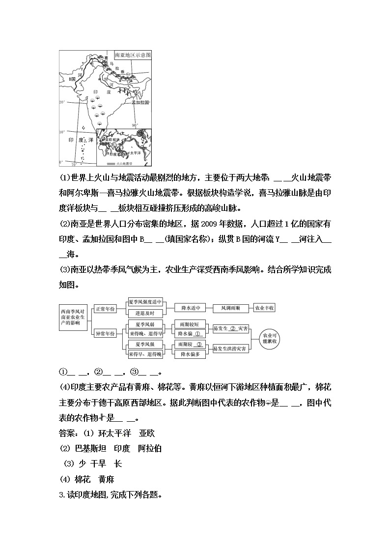 中考地理一轮复习读图填图训练：印度 (含答案)02