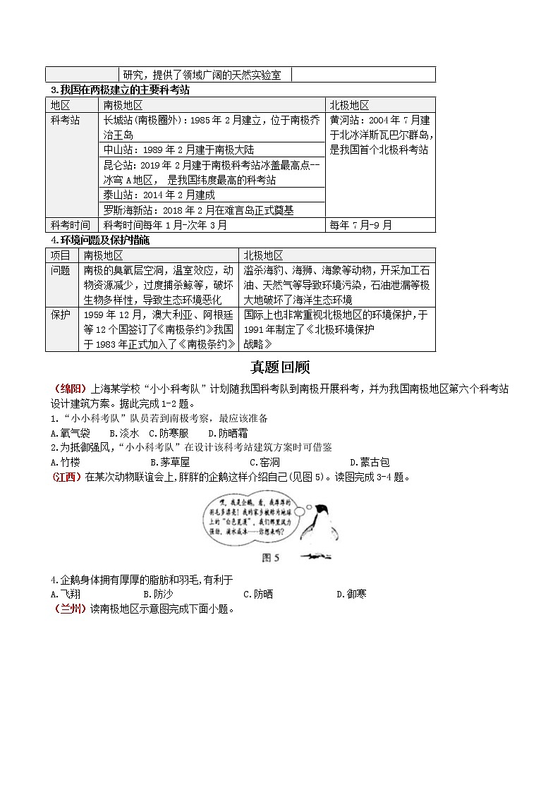 中考地理一轮复习 考点梳理+真题回顾  19 极地地区 (含答案)02