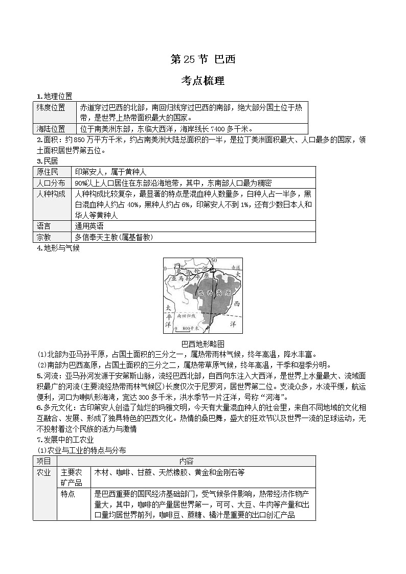 中考地理一轮复习 考点梳理+真题回顾  25 巴西 (含答案)第1页