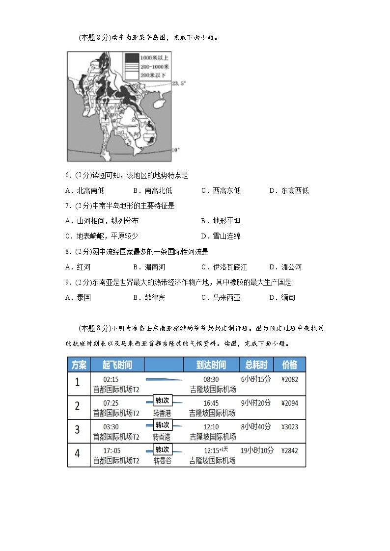 7.2东南亚练习鲁教版（五四制）地理六年级下册02