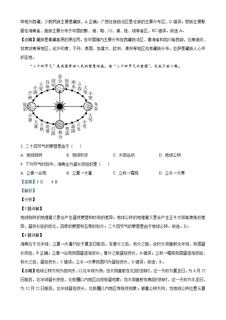 2021年海南省中考地理真题（教师版）02
