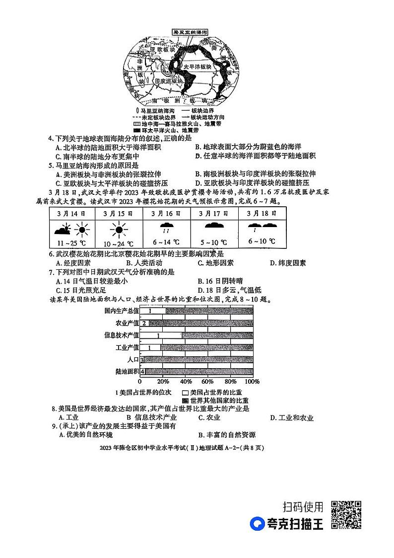 2023年陕西省宝鸡市陈仓区初中学业水平考试模拟地理试卷+（二）02