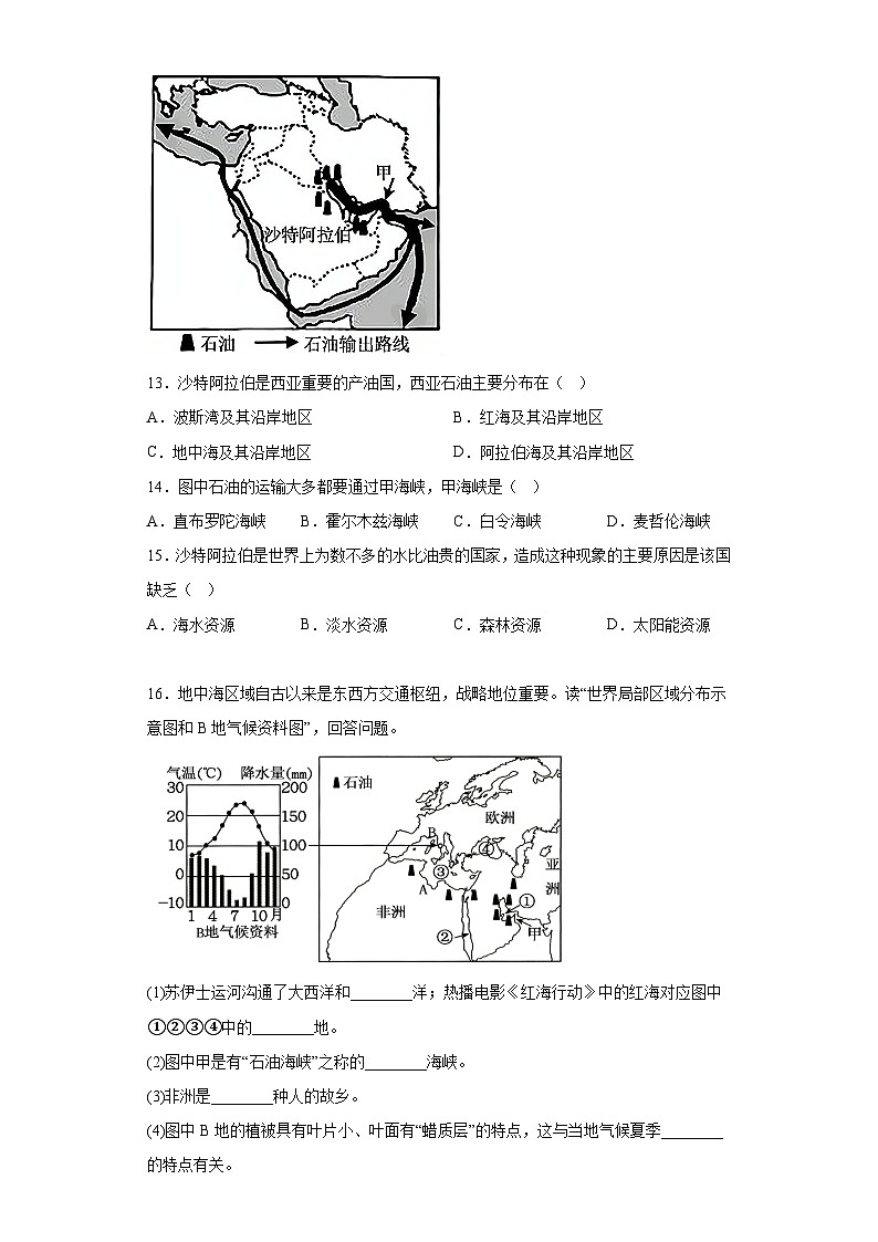 7.3西亚 同步练习 2022-2023学年湘教版地理七年级下册03