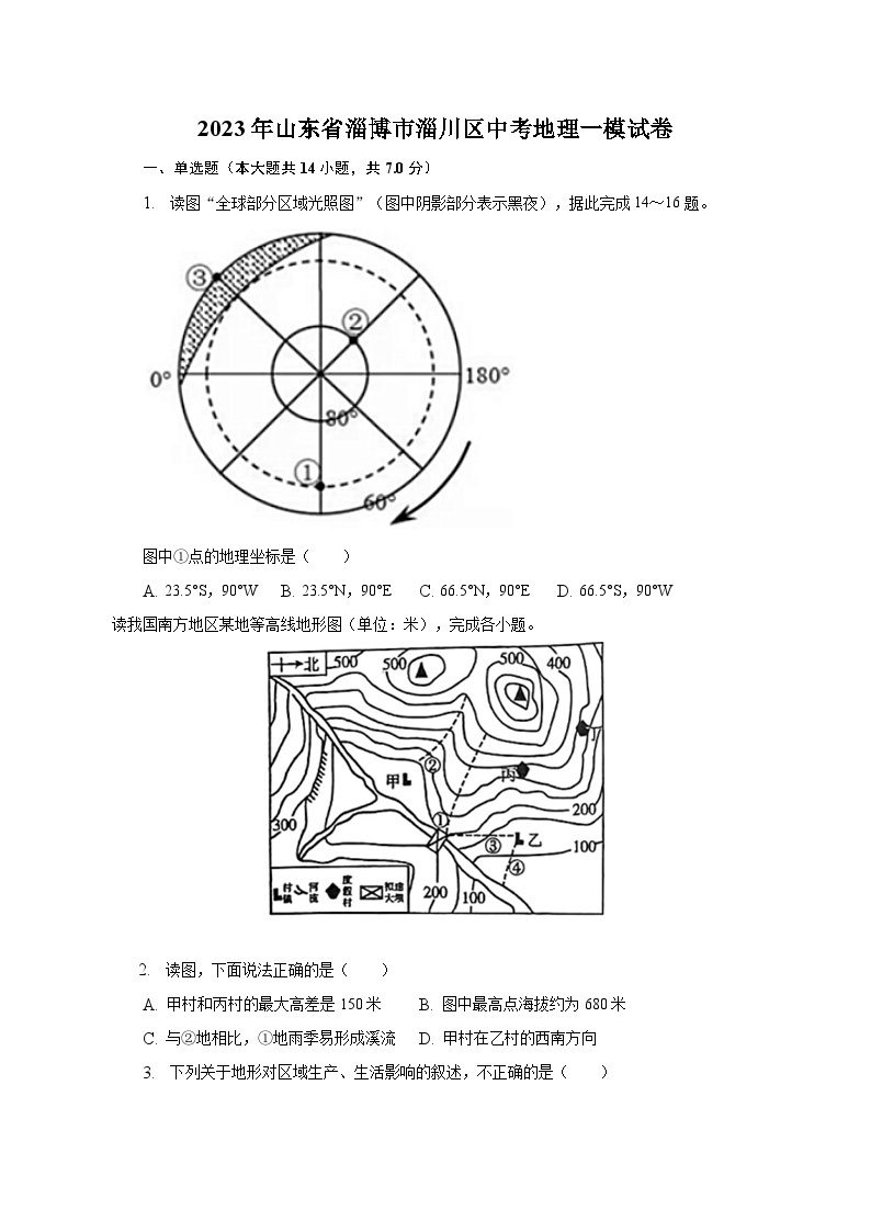 2023年山东省淄博市淄川区中考地理一模试卷（含解析）01