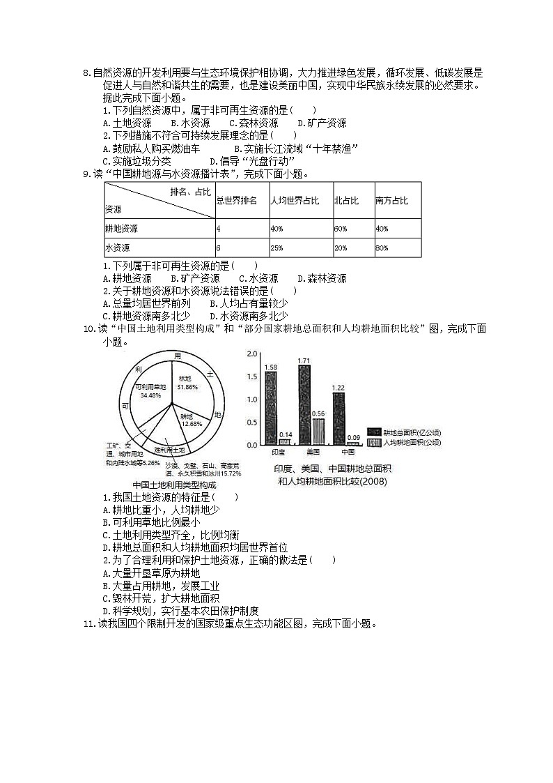 中考地理一轮复习《中国的自然资源》课时练习(含答案)第2页