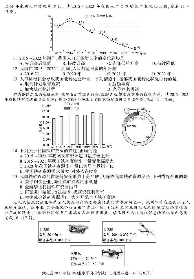 2023年陕西省咸阳市武功县中考二模地理试题第3页