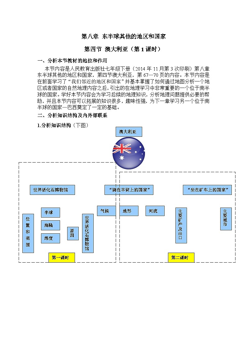 人教版初中地理七年级下册 第四节　澳大利亚   教案01