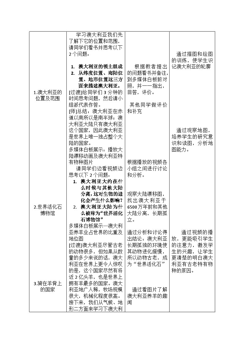 人教版初中地理七年级下册 第四节　澳大利亚   教案02