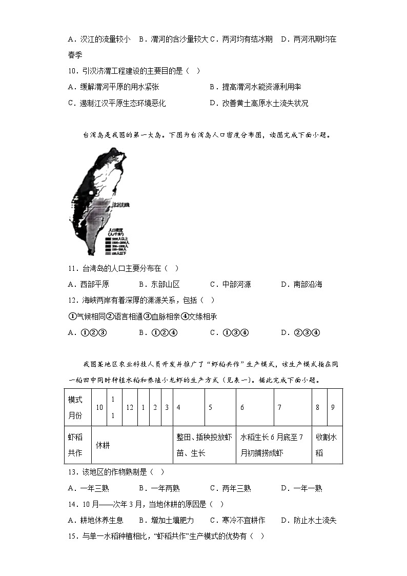 2023年福建省莆田市中考二模地理试题（无答案）03