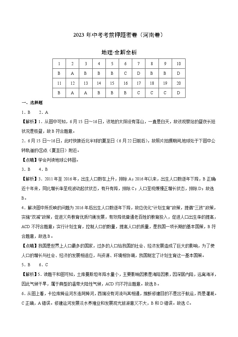 地理（河南卷）（全解全析）第1页