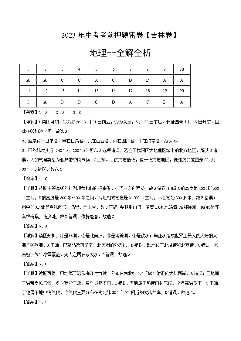 地理（吉林卷）（全解全析）第1页