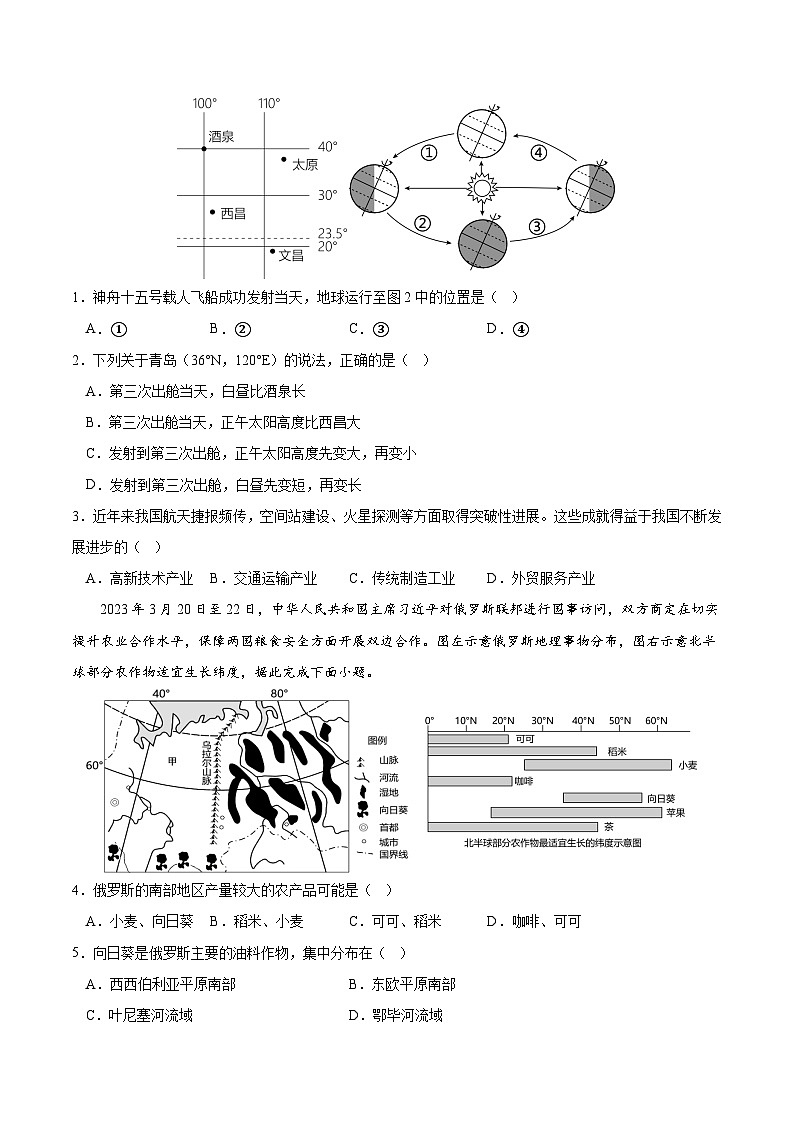 必刷卷01——2023年中考地理考前30天冲刺必刷卷（江西专用）02