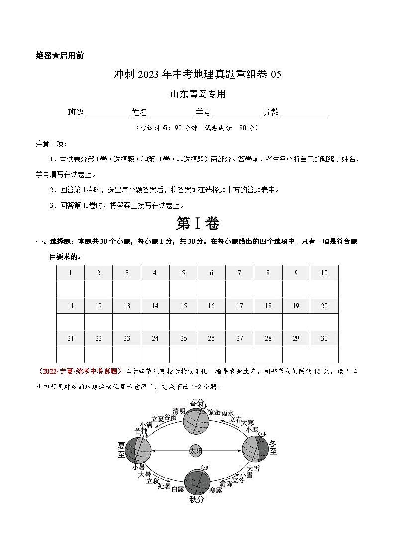 重组卷05——2023年中考地理真题汇编重组卷（山东青岛专用）（解析版）第1页