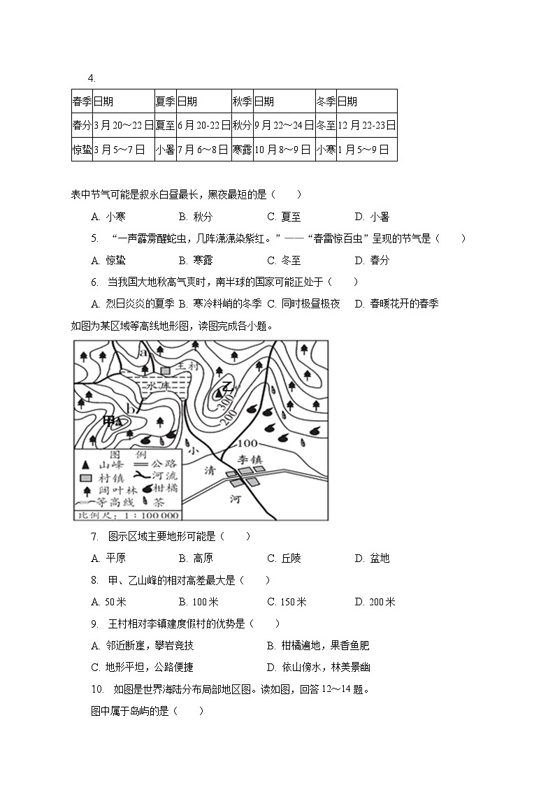 2022-2023学年四川省泸州市叙永县七年级（上）期末地理试卷（含解析）第2页