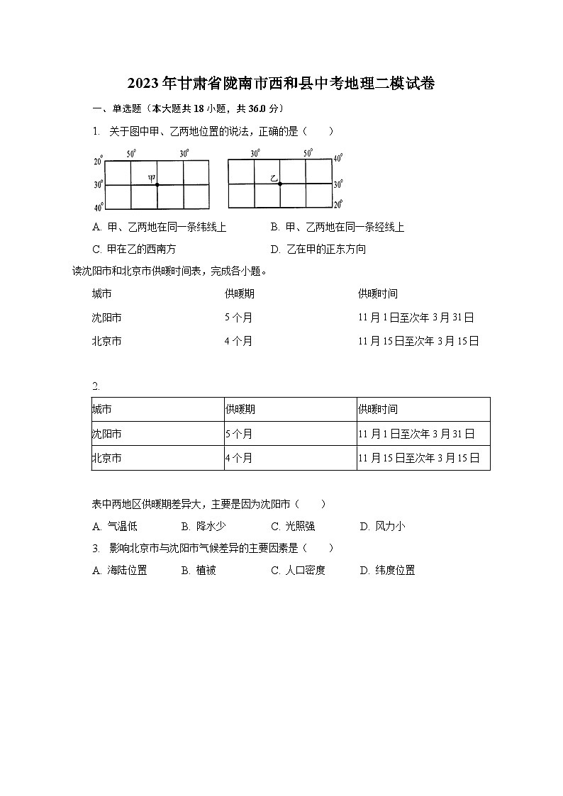 2023年甘肃省陇南市西和县中考地理二模试卷（含解析）01