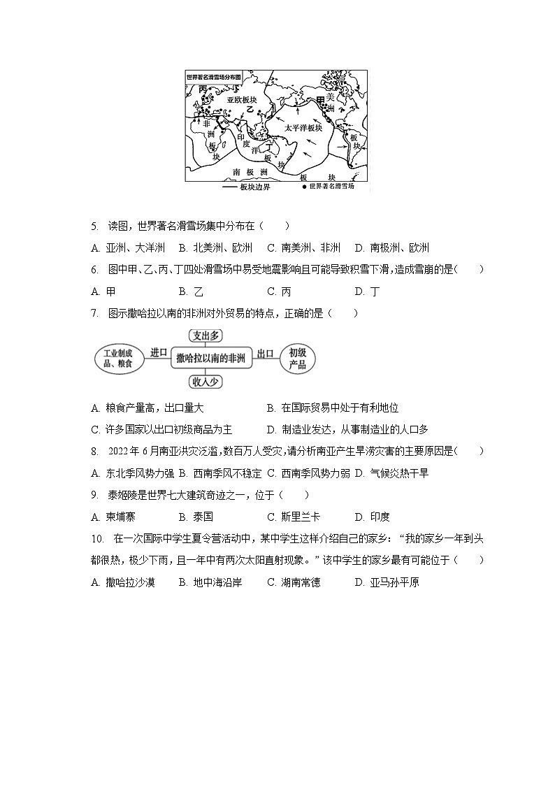 2022-2023学年湖南省常德市多校七年级（下）期中地理试卷（含解析）第2页