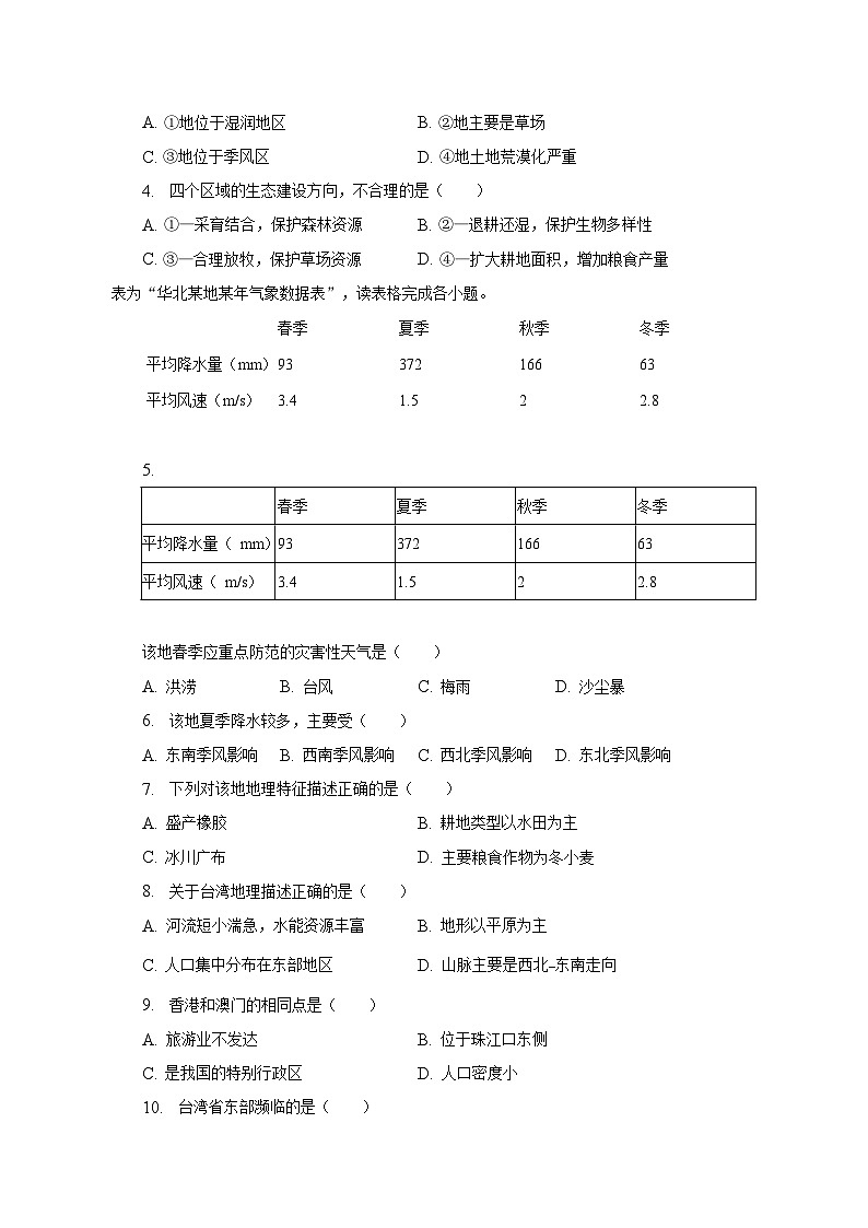 2022-2023学年安徽省亳州市蒙城县庄子中学联盟八年级（下）期中地理试卷（含解析）第2页