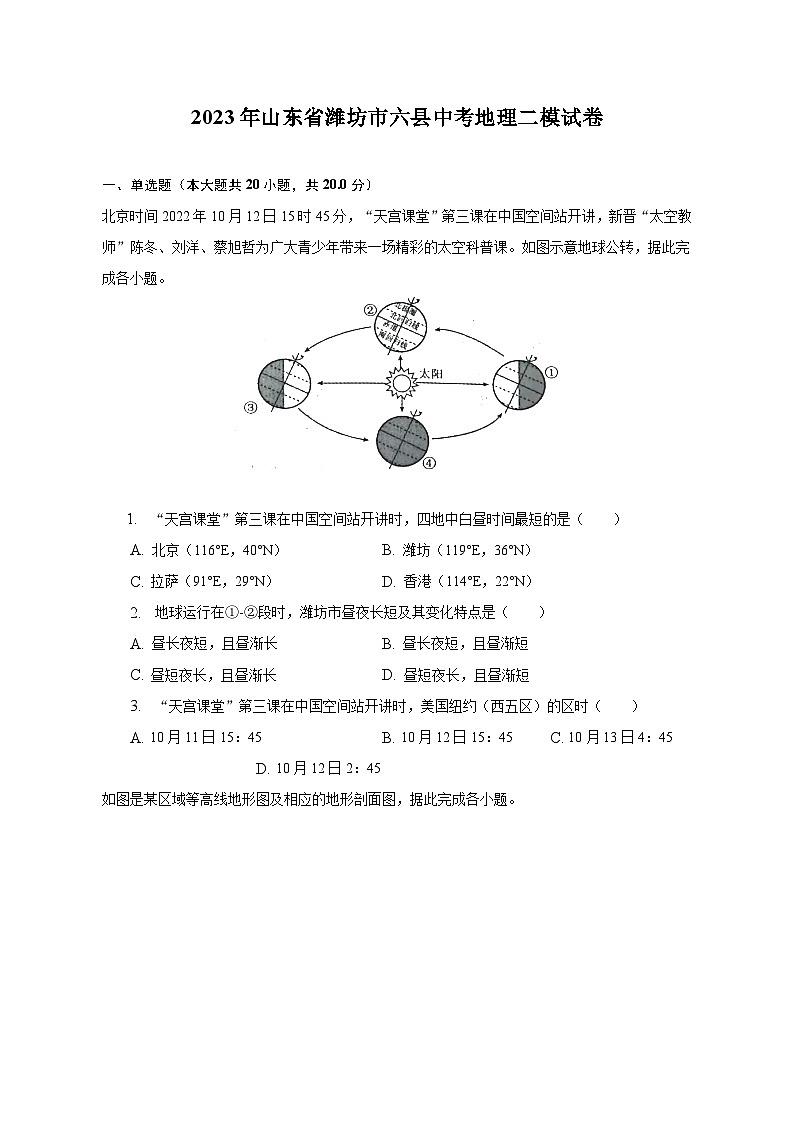 2023年山东省潍坊市六县中考地理二模试卷（含解析）第1页