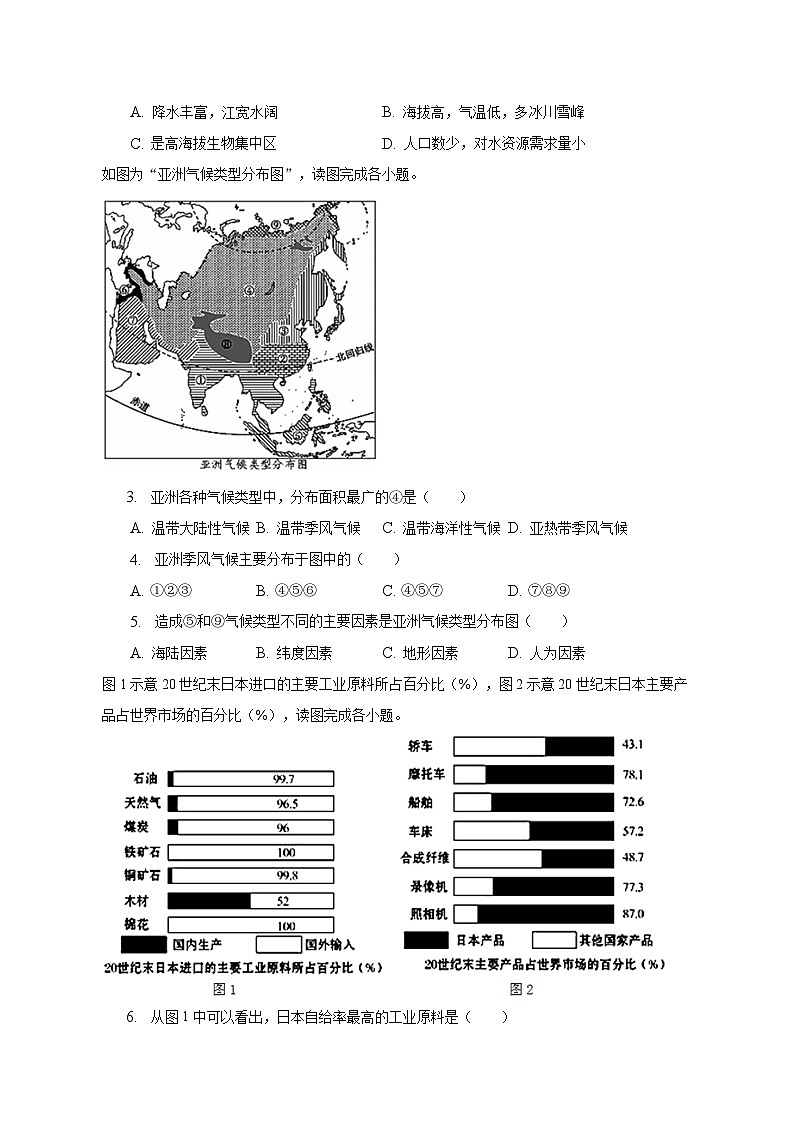 2022-2023学年福建省三明市大田县七年级（下）期中地理试卷（含解析）第2页