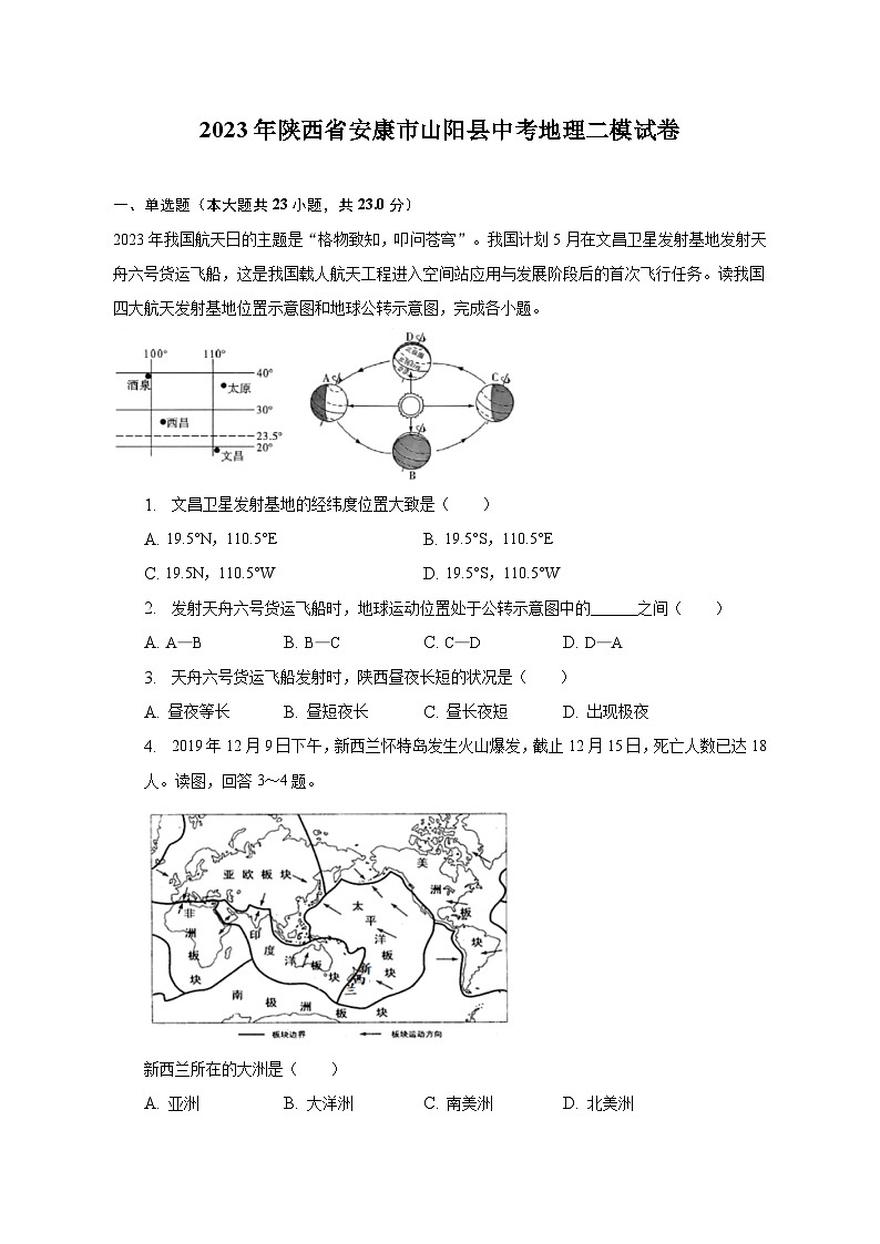 2023年陕西省安康市山阳县中考地理二模试卷（含解析）01