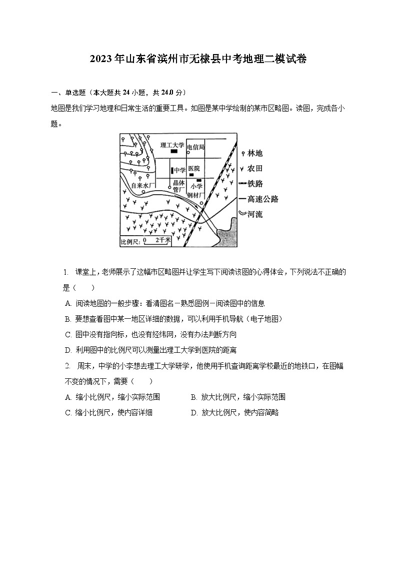 2023年山东省滨州市无棣县中考地理二模试卷（含解析）01