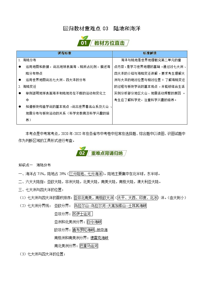 重难点03  陆地和海洋——2023年会考初中地理易错点+重难点专练学案01