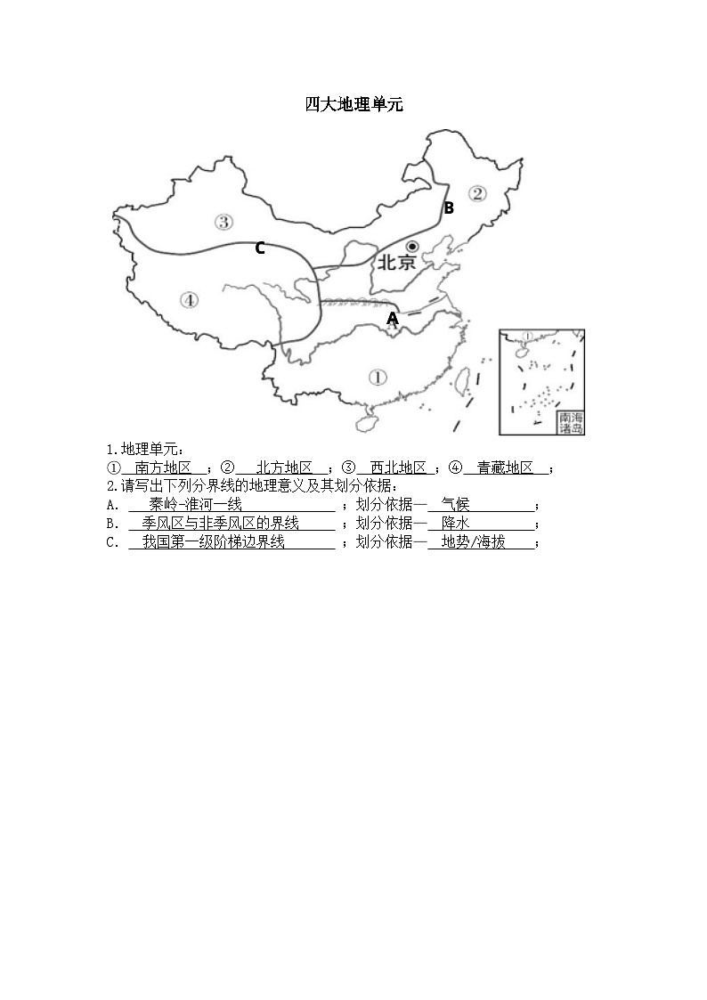 2023年粤教版地理会考复习-八年级下知识填图总结（答案背诵版）第1页