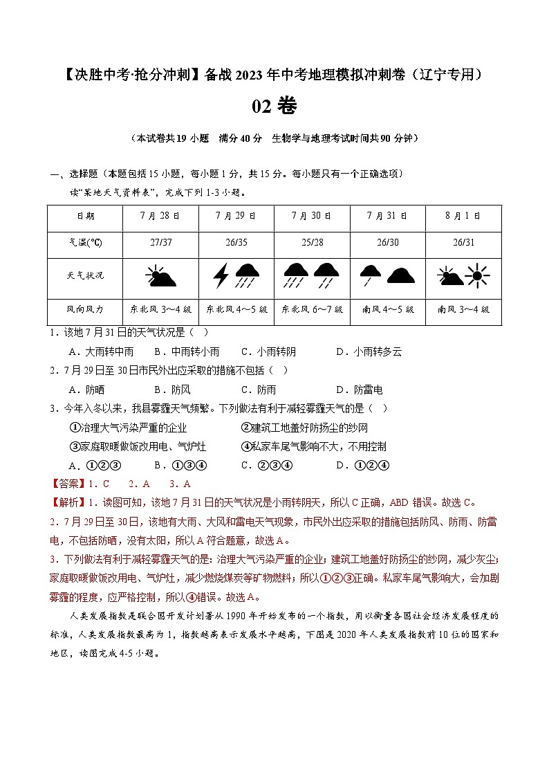 02卷——备战2023年会考地理冲刺卷（辽宁专用）（解析版）第1页