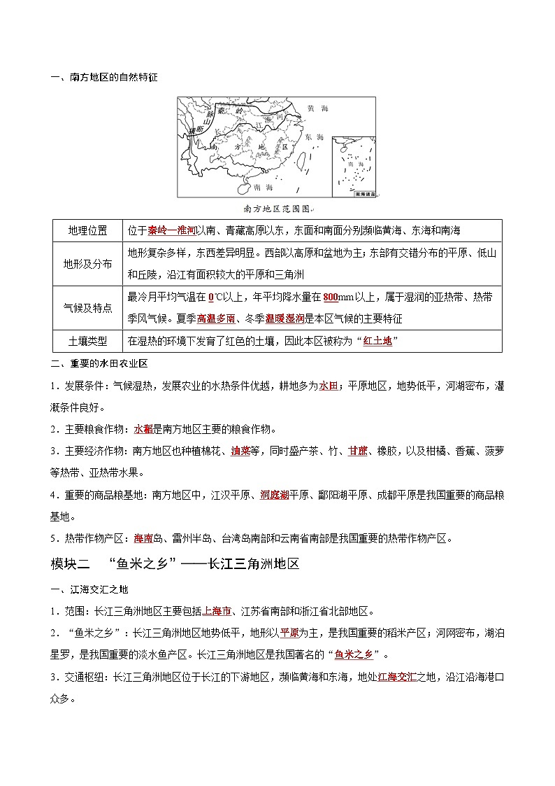 专题二十一 南方地区——2023年会考地理考前教材梳理必背知识第3页