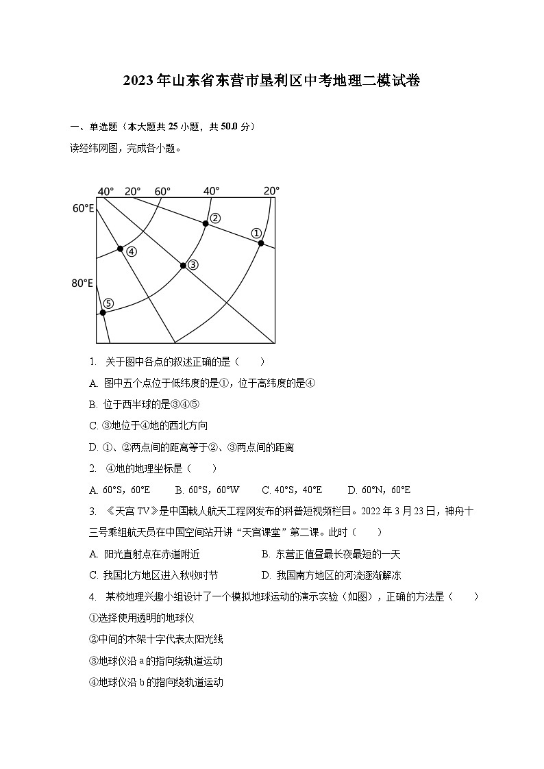 2023年山东省东营市垦利区中考地理二模试卷（含解析）01