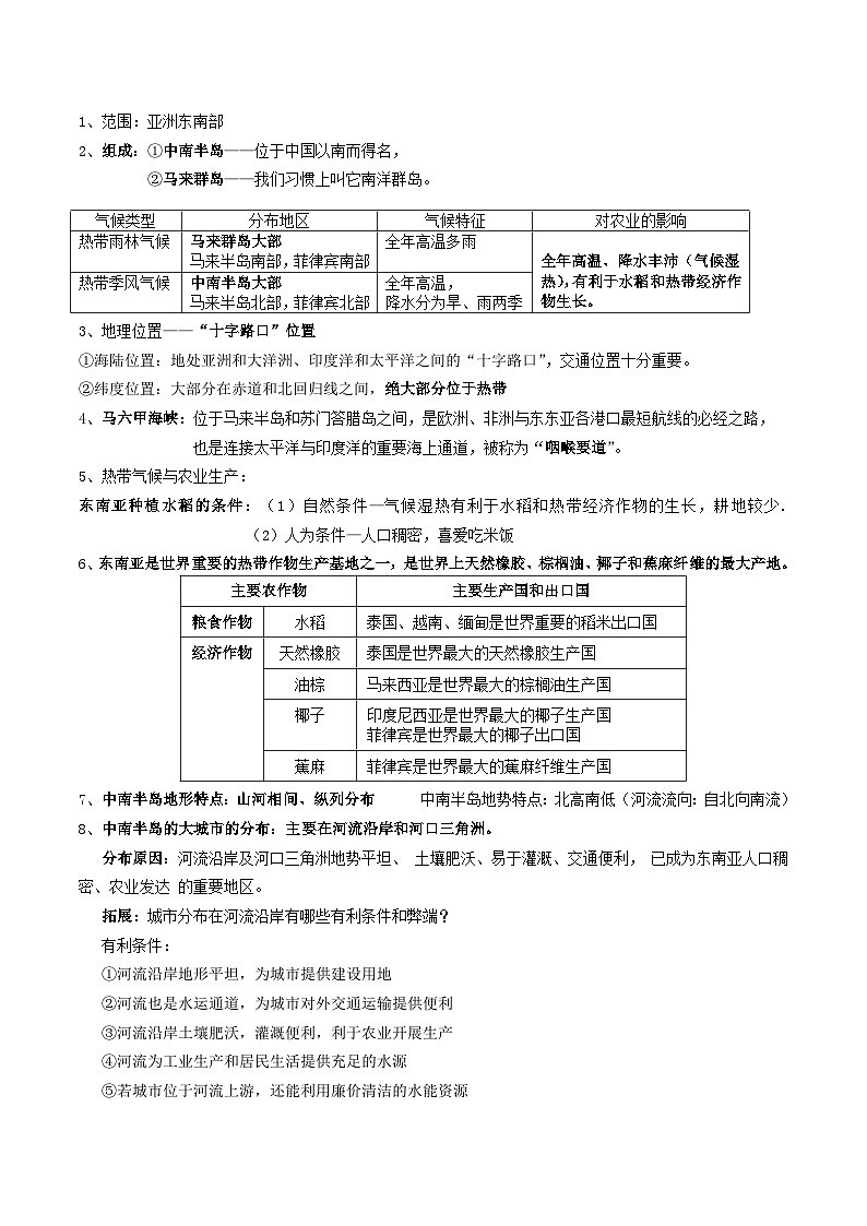 【期末复习】人教版地理七年级下册单元知识梳理：第七章   我们邻近的地区和国家02