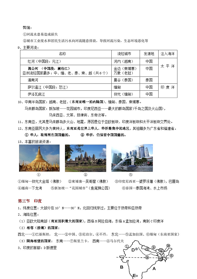 【期末复习】人教版地理七年级下册单元知识梳理：第七章   我们邻近的地区和国家03