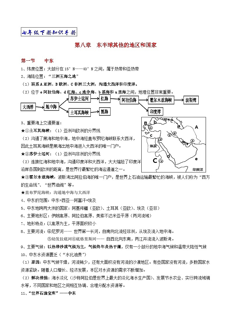 【期末复习】人教版地理七年级下册单元知识梳理：第八章  东半球其他的地区和国家01