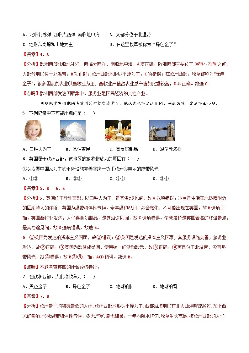 【期末专项复习】2020-2021学年湘教版七年级地理下学期期末-专题06 欧洲西部和法国 （解析版）第2页
