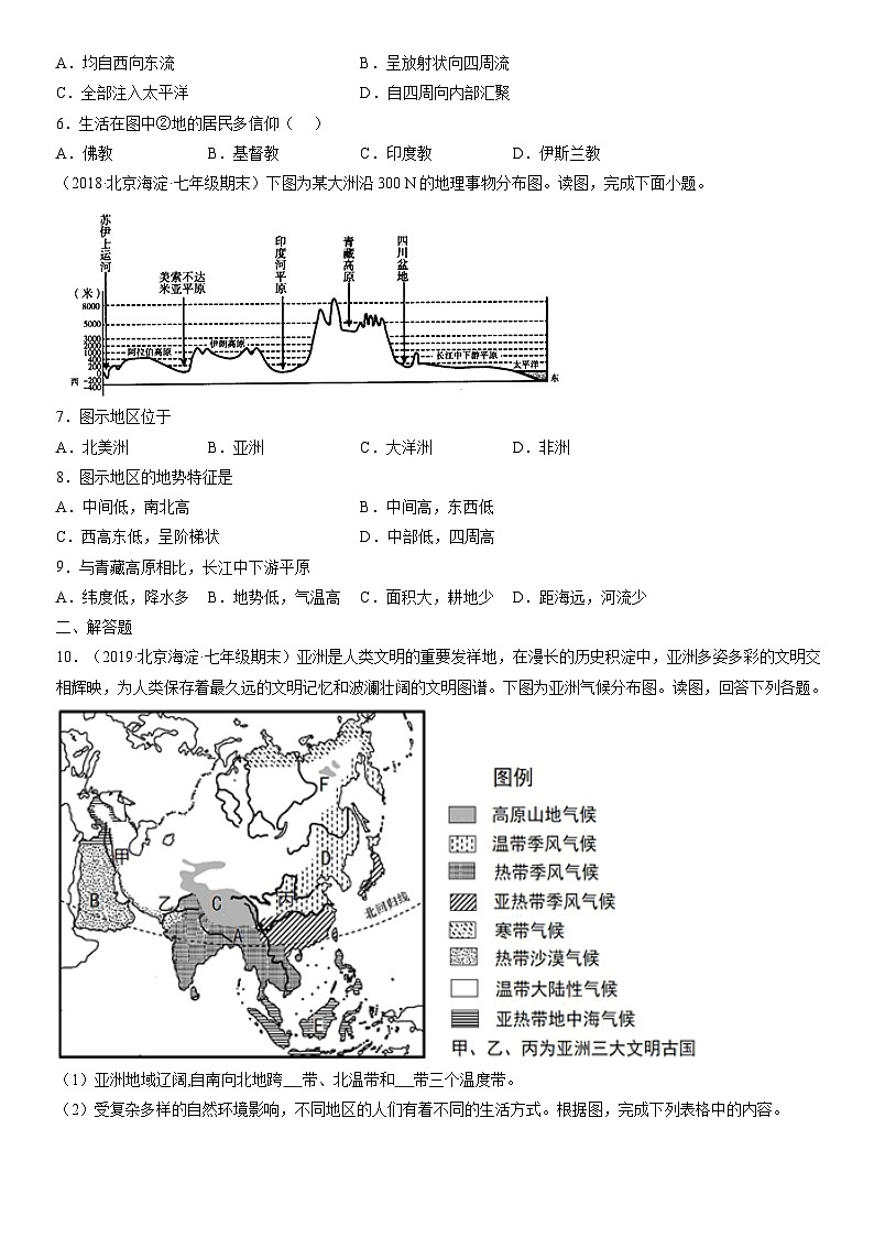 2017-2021北京海淀区初一（下）期末地理汇编：我们生活的大洲-亚洲第2页