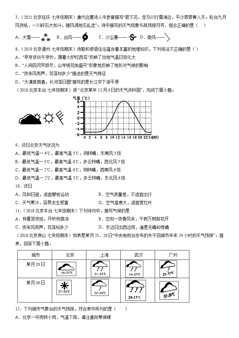 2017-2021北京初一（上）期末地理汇编：多变的天气 试卷02