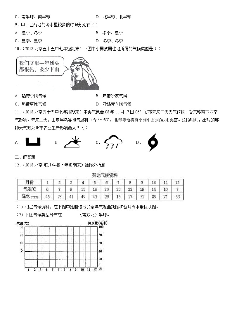 2017-2021北京初一（上）期末地理汇编：世界的气候 试卷02