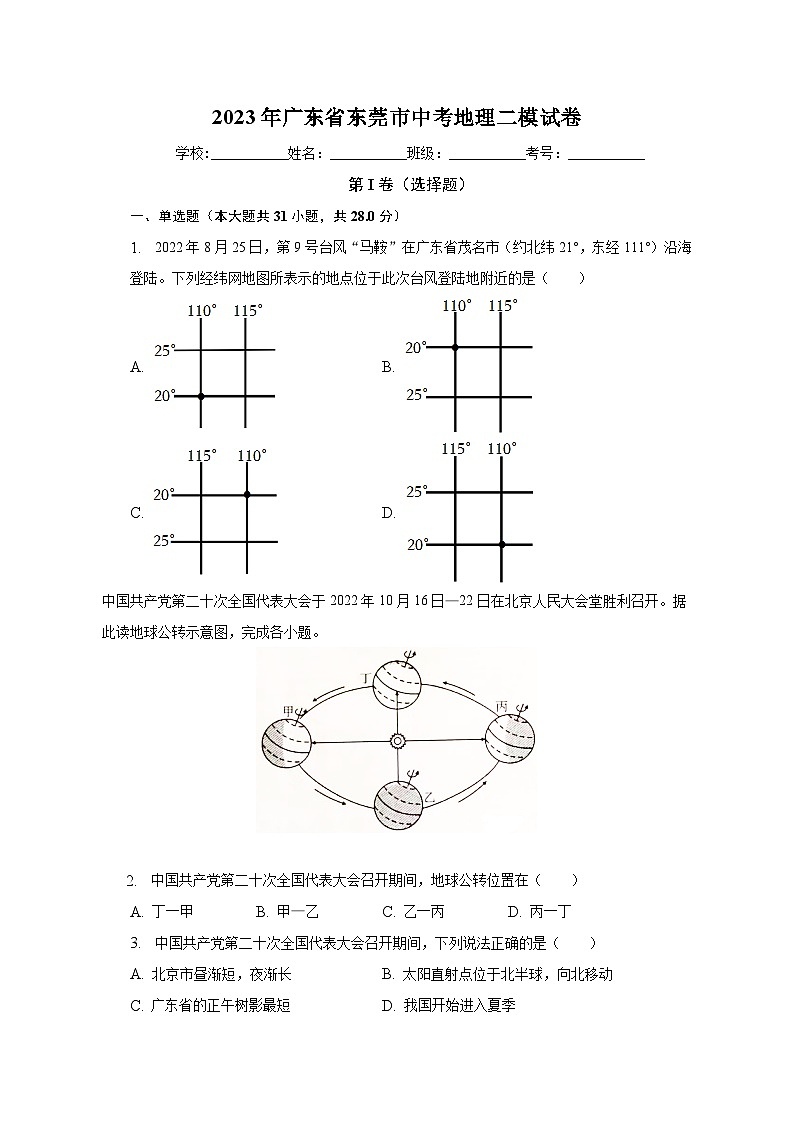 2023年广东省东莞市中考地理二模试卷（含解析）01