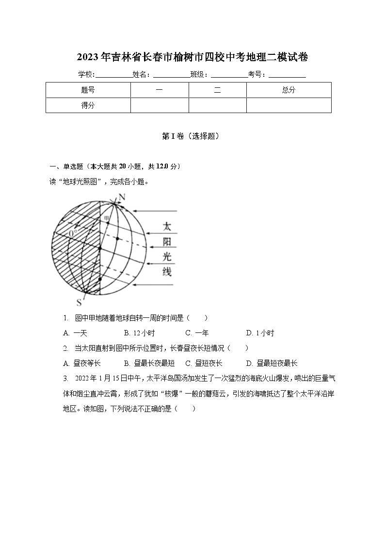 2023年吉林省长春市榆树市四校中考地理二模试卷（含解析）01