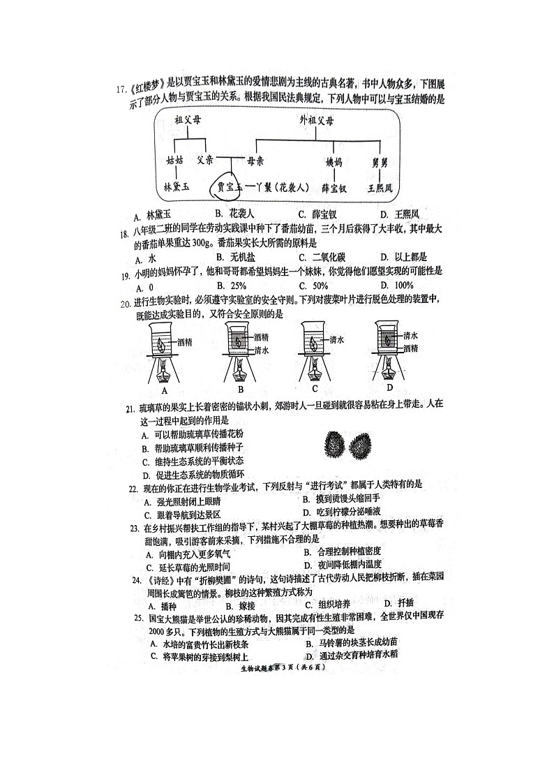 2023年四川省自贡中考生物真题（图片版无答案）03