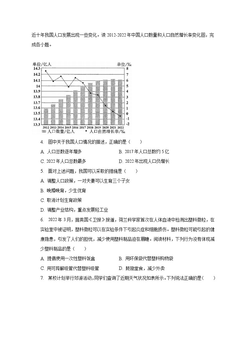 2023年四川省南充市中考地理试卷（含解析）第2页