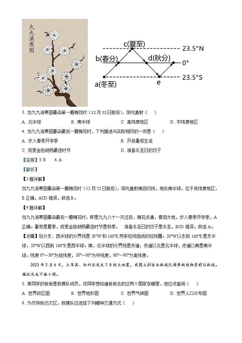 精品解析：2023年新疆维吾尔自治区新疆生产建设兵团中考地理真题（解析版）02
