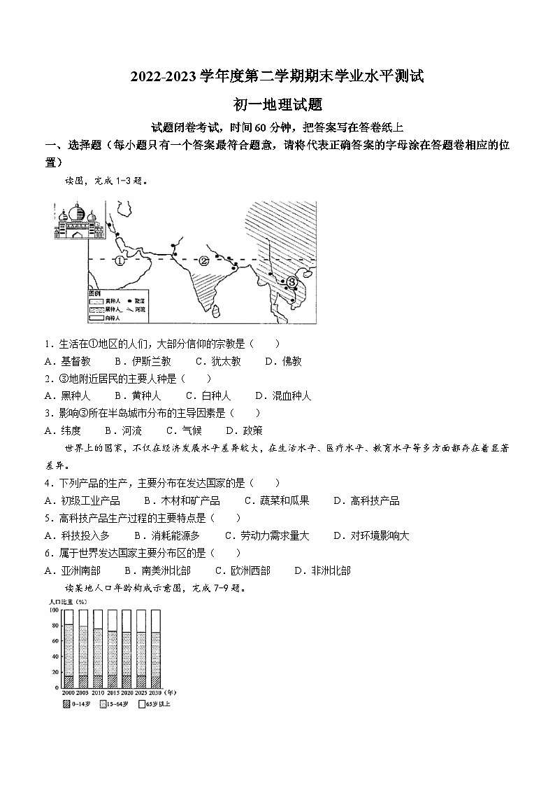 山东省淄博市张店区2022-2023学年六年级（五四学制）下学期期末地理试题（含答案）01