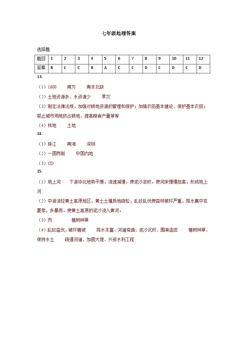 2023年春季七年级期末质量监测地理答案第1页