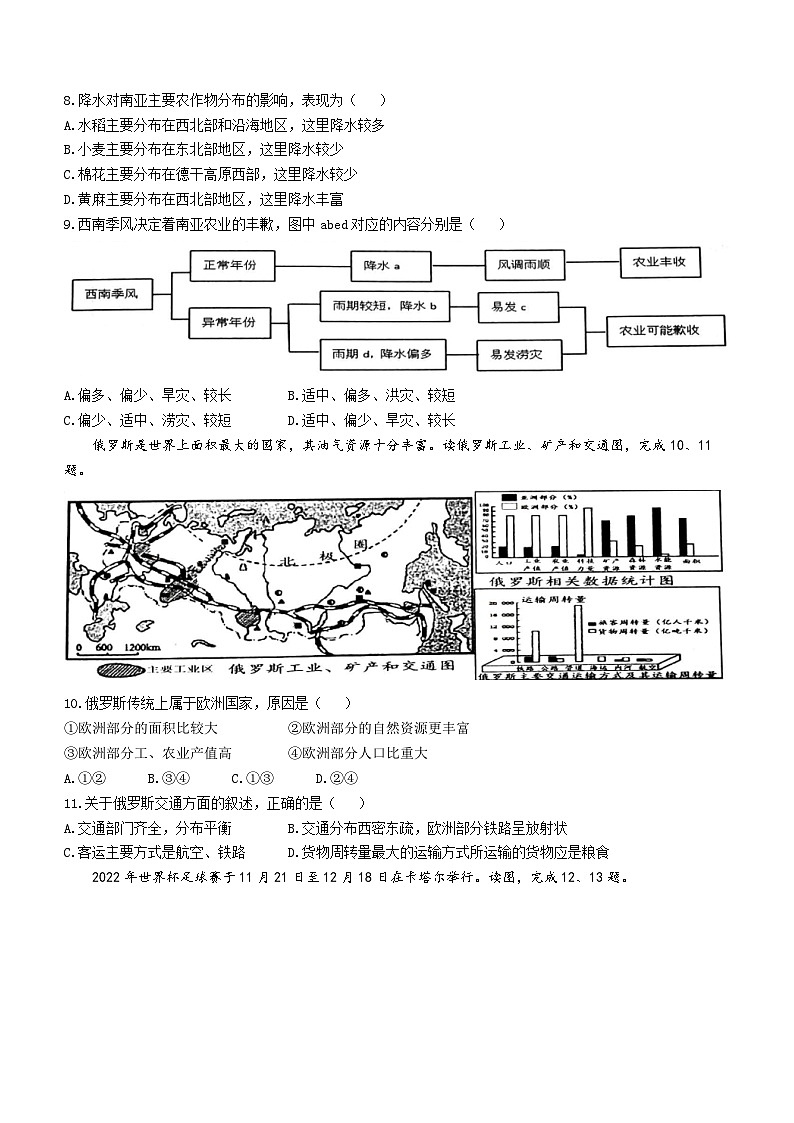 山东省临沂市莒南县2022-2023学年七年级下学期期末地理试题（含答案）03