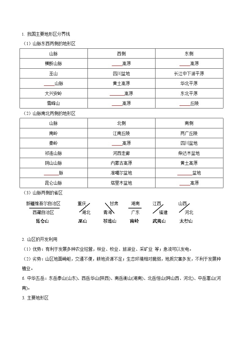 【暑假提升】人教版地理七年级（七升八）暑假预习-第08讲 地形和地势 讲学案02