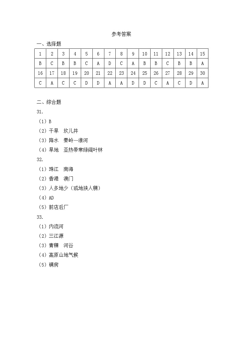 2023年【八年级下册地理】期末考试真题 含答案01
